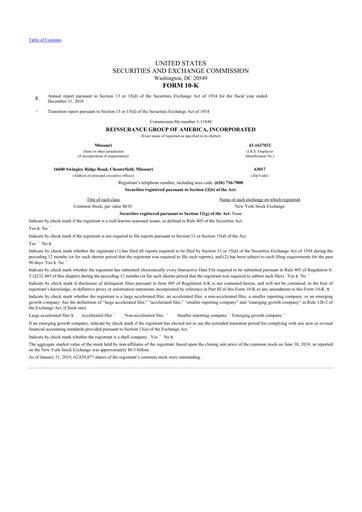 Thumbnail Reinsurance Group of America
 10-K Annual Report 2018