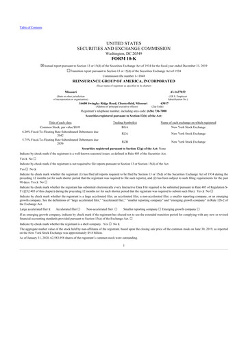 Thumbnail Reinsurance Group of America
 10-K Annual Report 2019