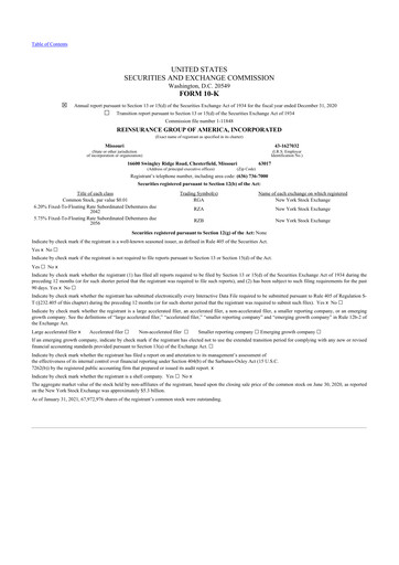 Thumbnail Reinsurance Group of America
 10-K Annual Report 2020