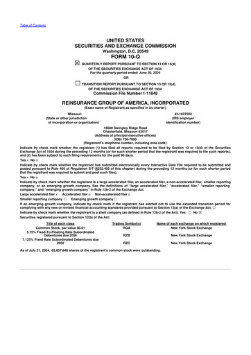 Miniature Reinsurance Group of America
 10-Q Rapport trimestriel 2024 