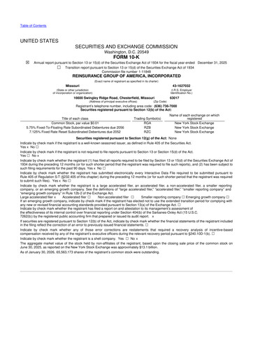 Vorschaubild Reinsurance Group of America
 10-K Jahresbericht 2025