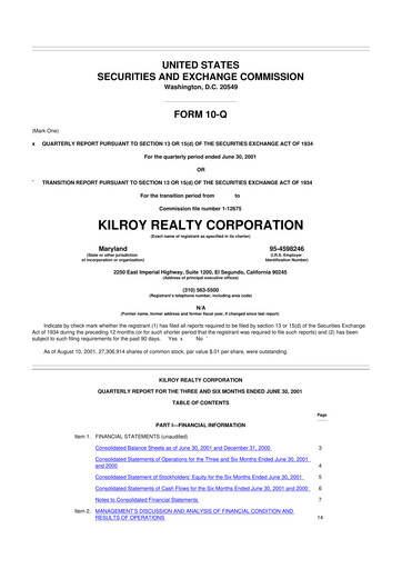 Thumbnail Kilroy Realty 10-Q Quarterly Report FY 