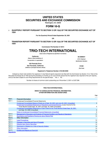 Thumbnail Trio-Tech International 10-Q Quarterly Report FY2001-11-09 
