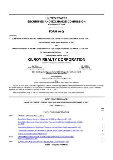 Thumbnail Kilroy Realty 10-Q Quarterly Report FY 