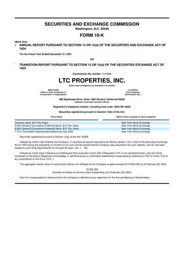 Thumbnail LTC Properties 10-K Annual Report 2001