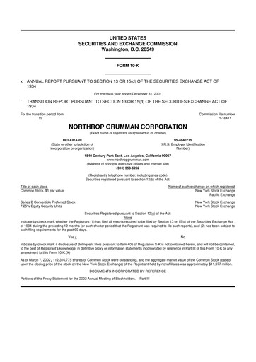 Thumbnail Northrop Grumman 10-K Annual Report 2001
