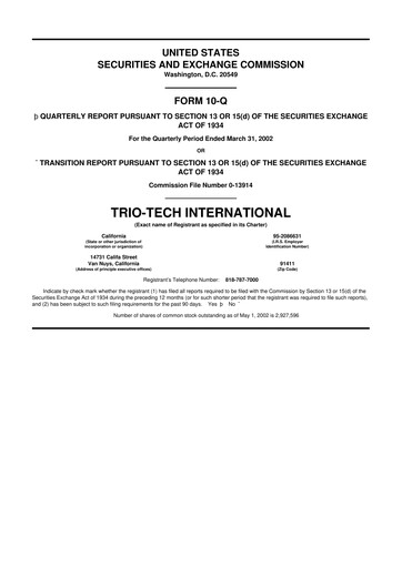 Thumbnail Trio-Tech International 10-Q Quarterly Report FY2002-05-13 
