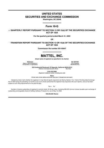 Thumbnail Mattel
 10-Q Quarterly Report FY 