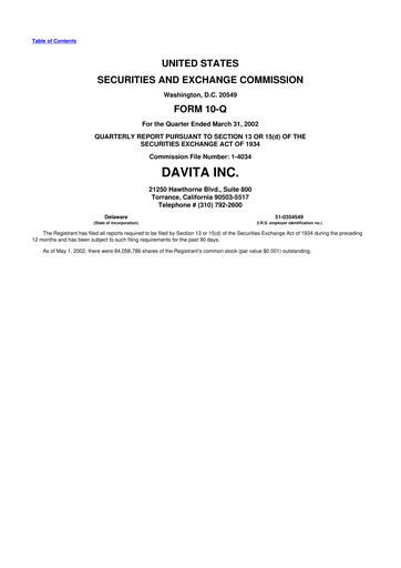 Thumbnail DaVita 10-Q Quarterly Report FY 