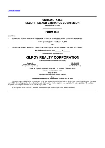 Thumbnail Kilroy Realty 10-Q Quarterly Report FY 