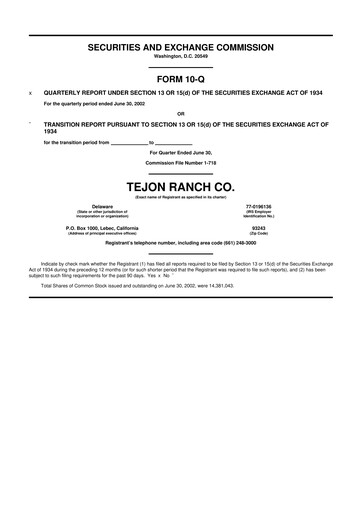 Thumbnail Tejon Ranch
 10-Q Quarterly Report FY 