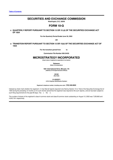 Miniature Strategy 
 (MicroStrategy) 10-Q Rapport trimestriel  