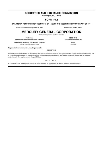 Thumbnail Mercury General
 10-Q Quarterly Report FY 