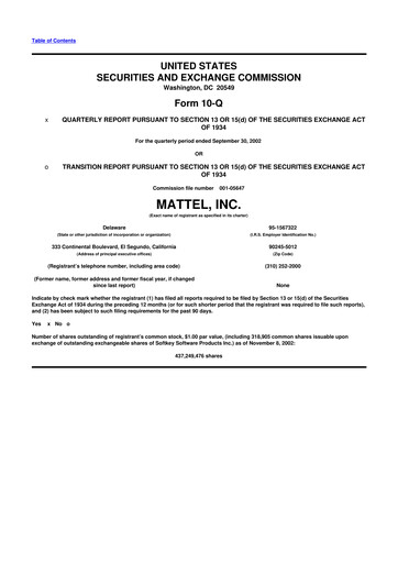 Thumbnail Mattel
 10-Q Quarterly Report FY 