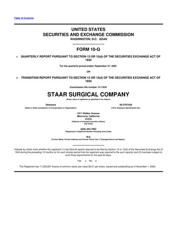 Thumbnail STAAR Surgical 10-Q Quarterly Report FY 