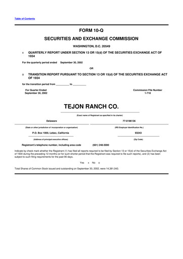 Thumbnail Tejon Ranch
 10-Q Quarterly Report FY 