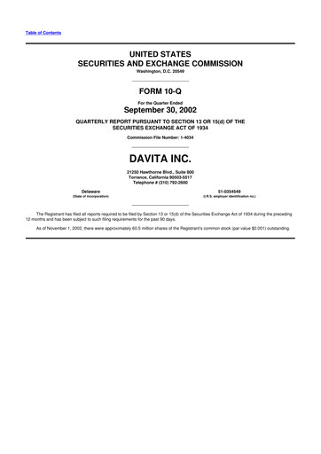 Thumbnail DaVita 10-Q Quarterly Report FY 