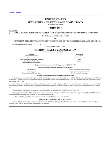 Thumbnail Kilroy Realty 10-K Annual Report 