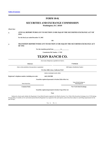 Thumbnail Tejon Ranch
 10-K Annual Report 