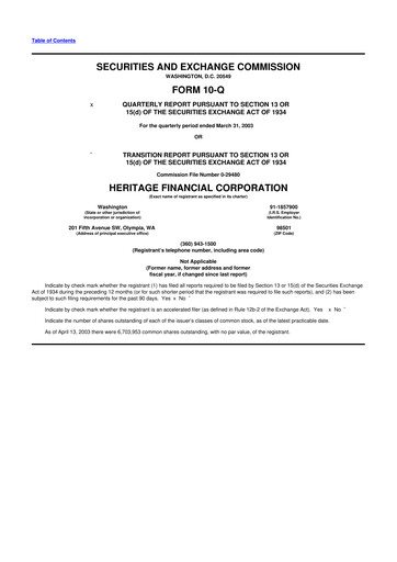 Thumbnail Heritage Financial 10-Q Quarterly Report FY 