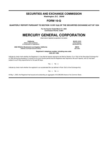 Thumbnail Mercury General
 10-Q Quarterly Report FY 