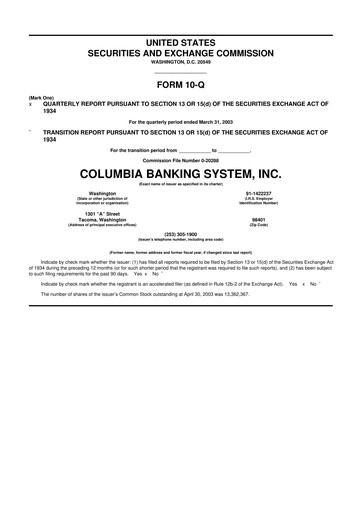 Thumbnail Columbia Banking System 10-Q Quarterly Report FY 