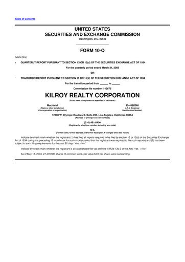 Thumbnail Kilroy Realty 10-Q Quarterly Report FY 