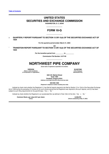 Thumbnail Northwest Pipe Company
 10-Q Quarterly Report FY 