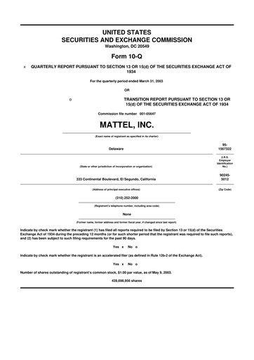 Thumbnail Mattel
 10-Q Quarterly Report FY 