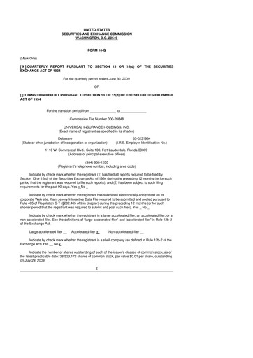 Thumbnail Universal Insurance Holdings 10-Q Quarterly Report FY 