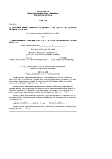 Thumbnail Universal Insurance Holdings 10-Q Quarterly Report FY 