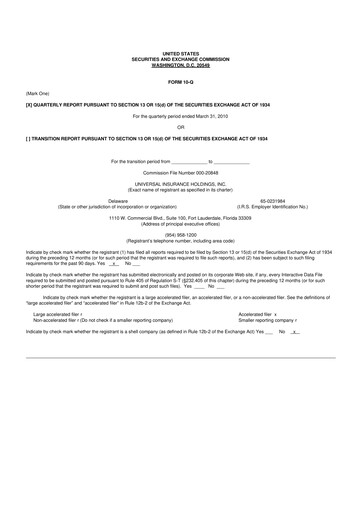 Thumbnail Universal Insurance Holdings 10-Q Quarterly Report FY 