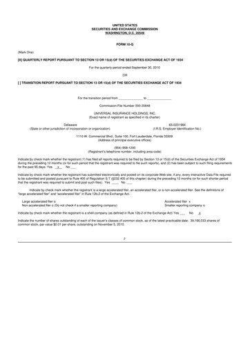 Thumbnail Universal Insurance Holdings 10-Q Quarterly Report FY 