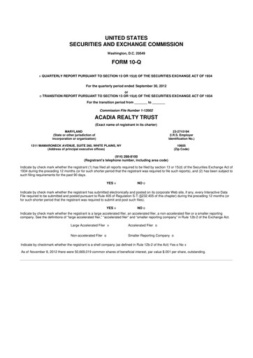 Thumbnail Acadia Realty Trust
 10-Q Quarterly Report FY2012 