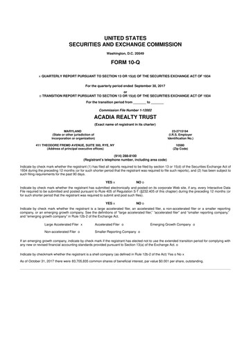 Thumbnail Acadia Realty Trust
 10-Q Quarterly Report FY2017 