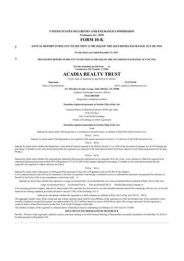 Thumbnail Acadia Realty Trust
 10-K Annual Report 2017