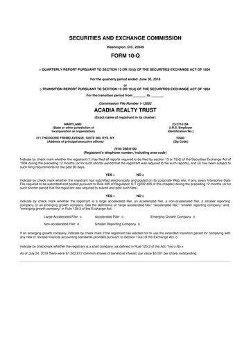 Thumbnail Acadia Realty Trust
 10-Q Quarterly Report FY2018 