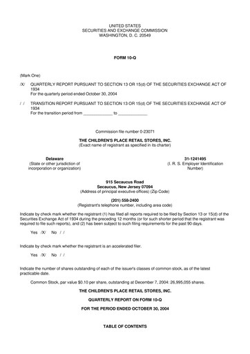 Thumbnail The Children's Place
 10-Q Quarterly Report FY 