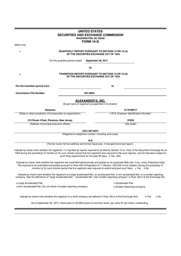 Miniature Alexander's, Inc. 10-Q Rapport trimestriel 2011 