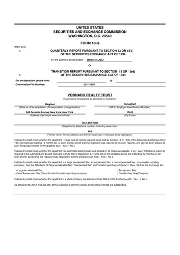 Thumbnail Vornado Realty Trust
 10-Q Quarterly Report FY2013 