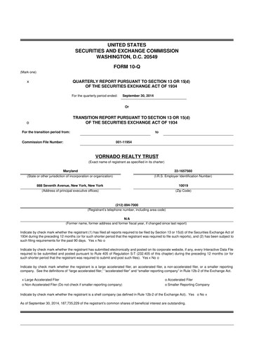 Thumbnail Vornado Realty Trust
 10-Q Quarterly Report FY2014 