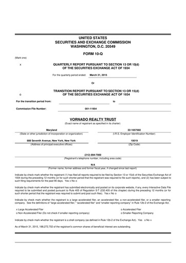 Thumbnail Vornado Realty Trust
 10-Q Quarterly Report FY2015 