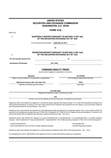 Thumbnail Vornado Realty Trust
 10-Q Quarterly Report FY2015 