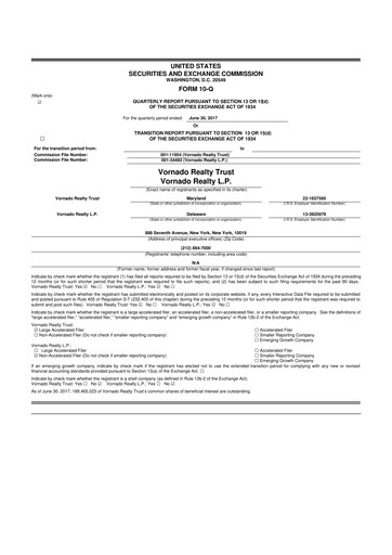 Thumbnail Vornado Realty Trust
 10-Q Quarterly Report FY 