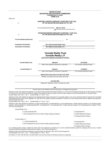 Thumbnail Vornado Realty Trust
 10-Q Quarterly Report FY 
