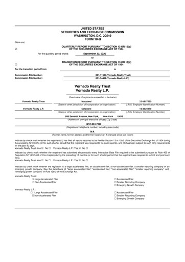 Thumbnail Vornado Realty Trust
 10-Q Quarterly Report FY 