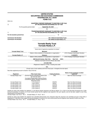 Thumbnail Vornado Realty Trust
 10-Q Quarterly Report FY 