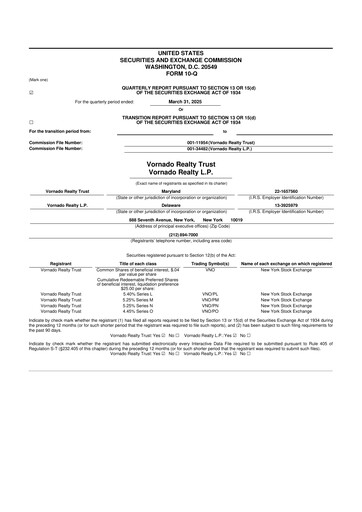 Thumbnail Vornado Realty Trust
 10-Q Quarterly Report FY 