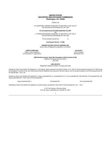 Vorschaubild Tanger Inc.
 10-Q Quartalsbericht  