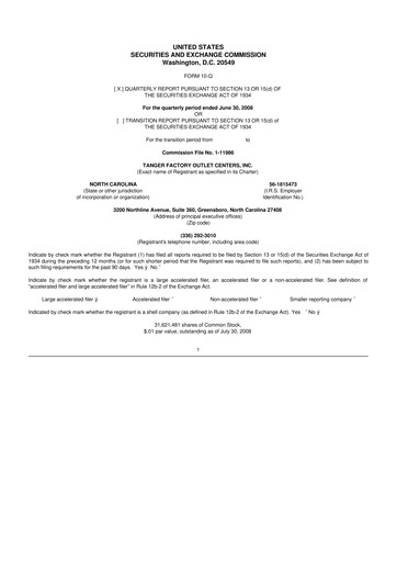 Vorschaubild Tanger Inc.
 10-Q Quartalsbericht  